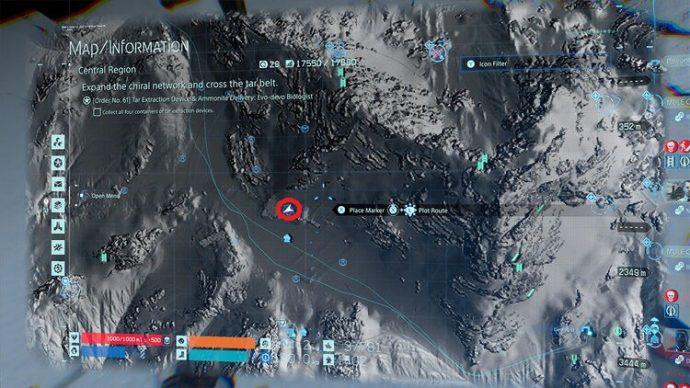 The map showing the location for the 5th cube in Death Stranding