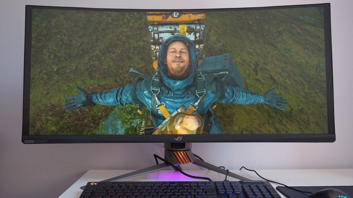 An image of Death Stranding on an ultrawide gaming monitor