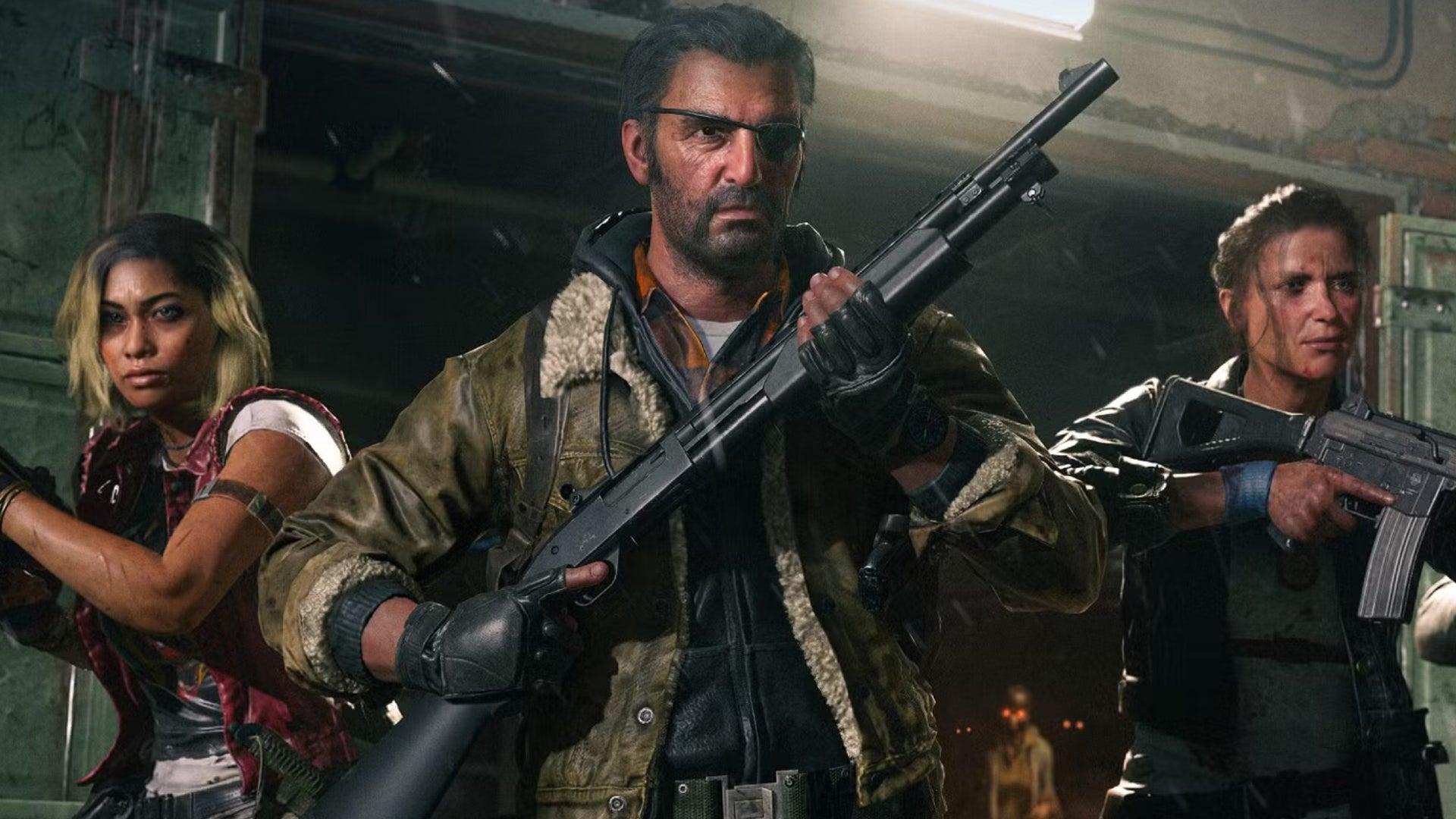 Three Call Of Duty: Black Ops 6 Operators. The one in the centre, Weaver, holds a Marine SP Shotgun.