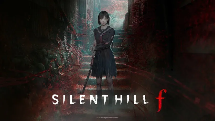 Silent Hill f key art showing the main character holding a pipe 