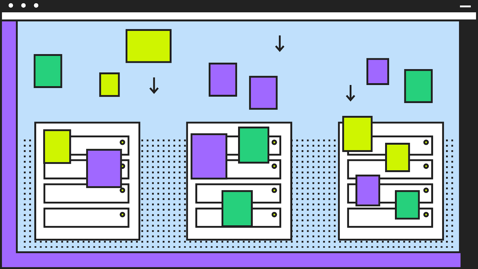 Рисунок для иллюстрации. Поток виртуальных машин «укладывается» на серверы