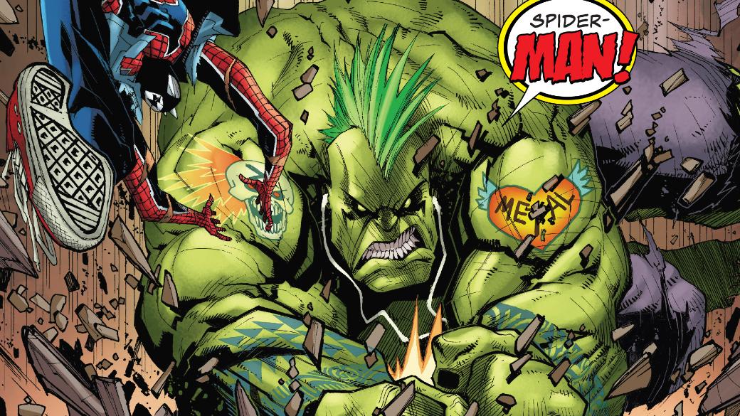 В приквеле кроссовера Людей-пауков из разных миров показали Халка-Панка. Его сила — в рок-музыке!