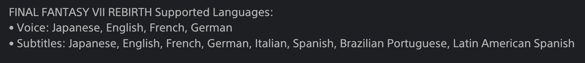 Отсутствие русского языка в Final Fantasy VII Rebirth включает и отсутствие субтитров