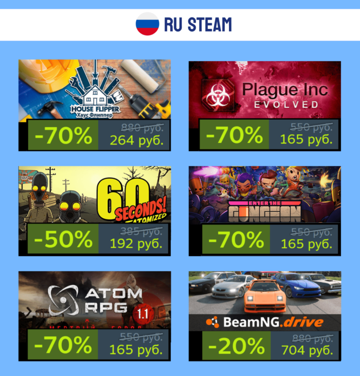 Подборка скидок в РФ и KZ Steam + промокод