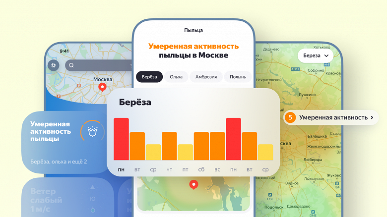 «Будьте здоровы!»: в «Яндекс Погоде» появились карты для аллергиков, прогноз и предупреждения об активности пыльцы